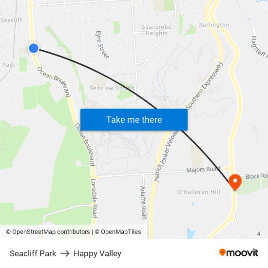 Seacliff Park to Happy Valley map