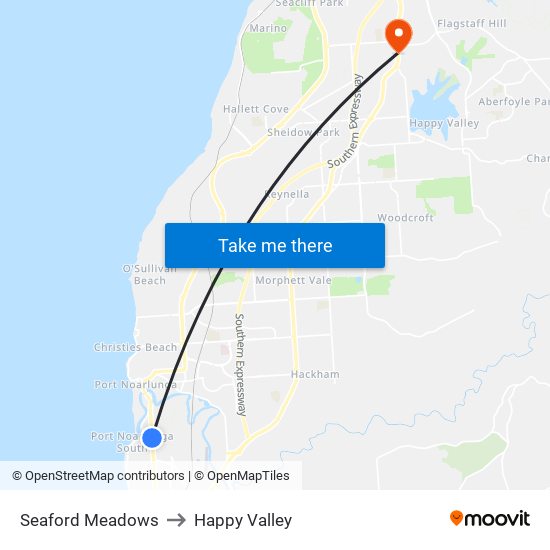 Seaford Meadows to Happy Valley map