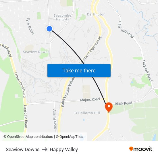 Seaview Downs to Happy Valley map