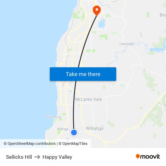 Sellicks Hill to Happy Valley map