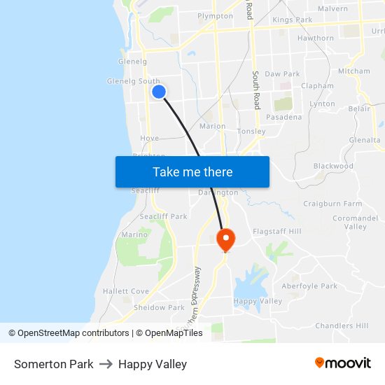 Somerton Park to Happy Valley map