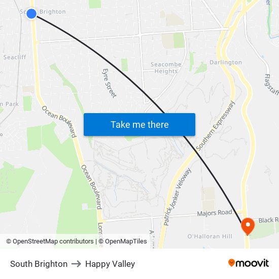 South Brighton to Happy Valley map