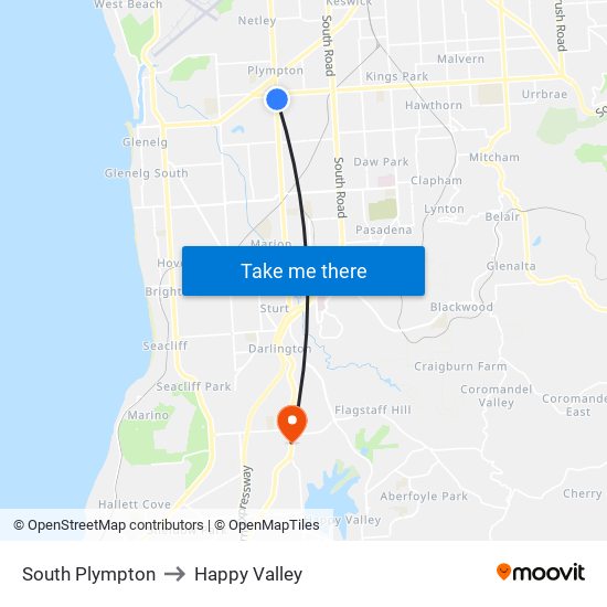 South Plympton to Happy Valley map