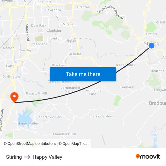 Stirling to Happy Valley map