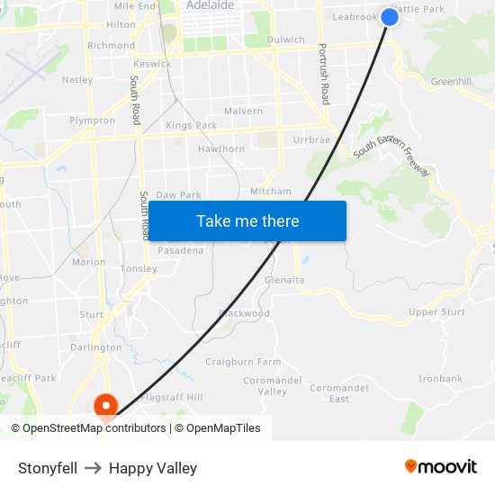 Stonyfell to Happy Valley map
