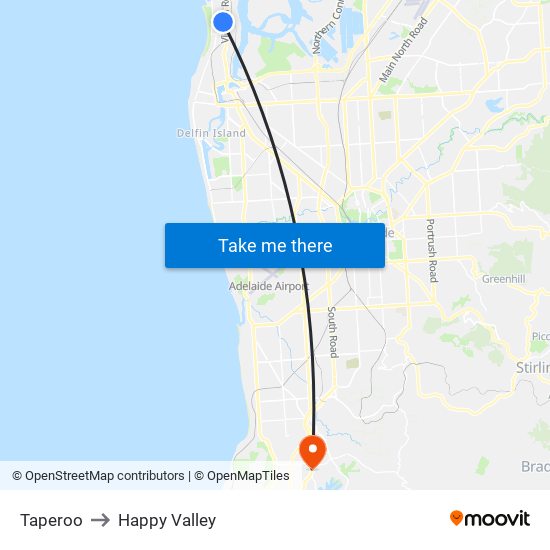 Taperoo to Happy Valley map