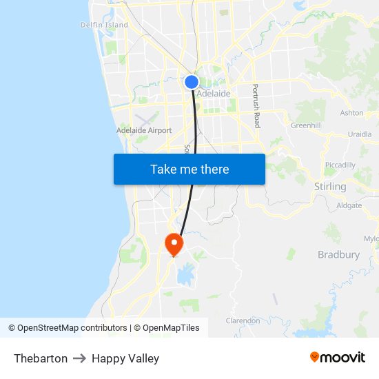 Thebarton to Happy Valley map