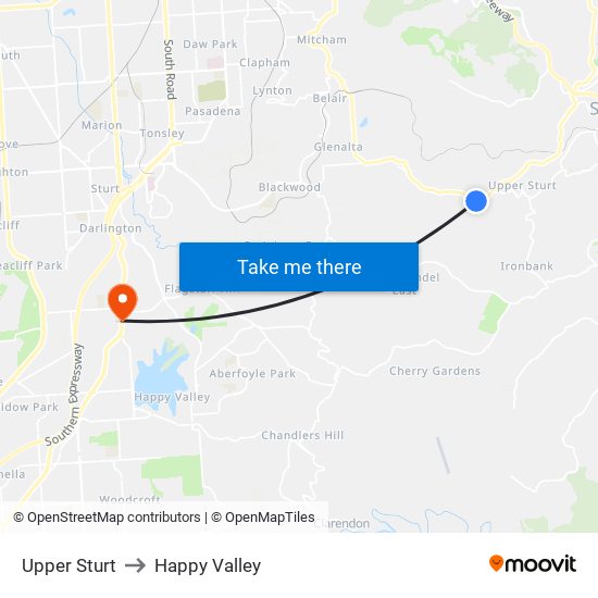 Upper Sturt to Happy Valley map