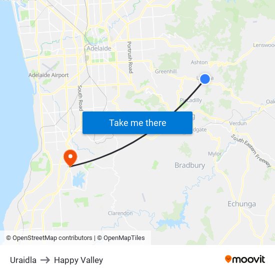 Uraidla to Happy Valley map