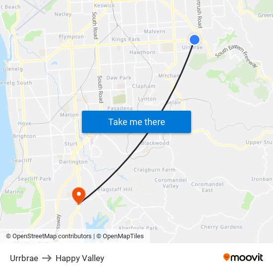 Urrbrae to Happy Valley map