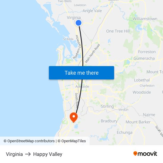 Virginia to Happy Valley map