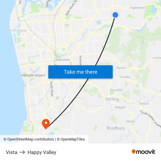 Vista to Happy Valley map