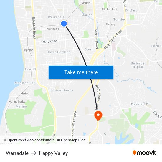 Warradale to Happy Valley map