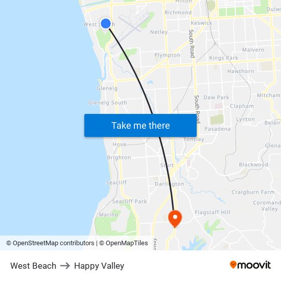 West Beach to Happy Valley map