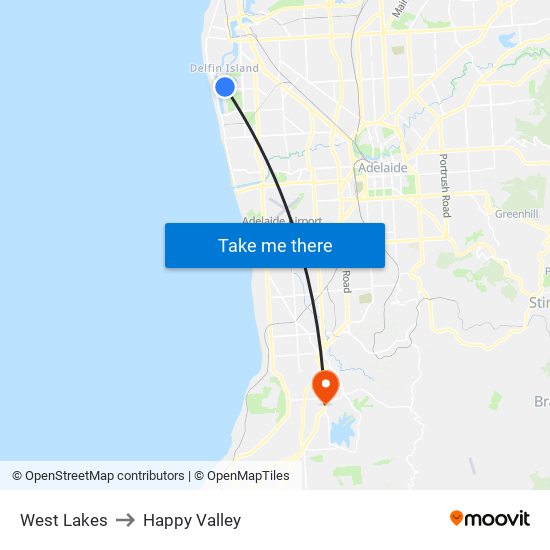 West Lakes to Happy Valley map