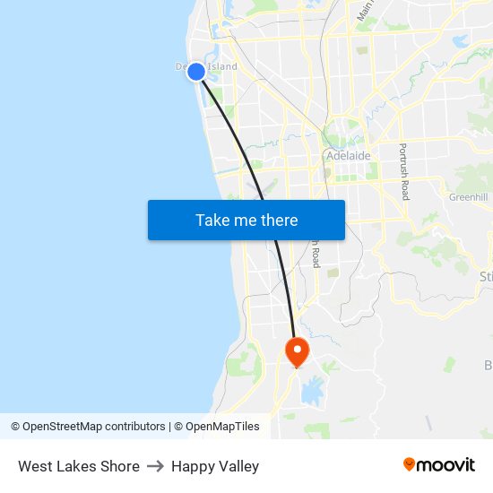 West Lakes Shore to Happy Valley map