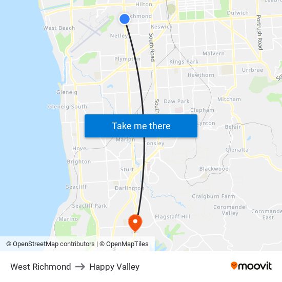 West Richmond to Happy Valley map