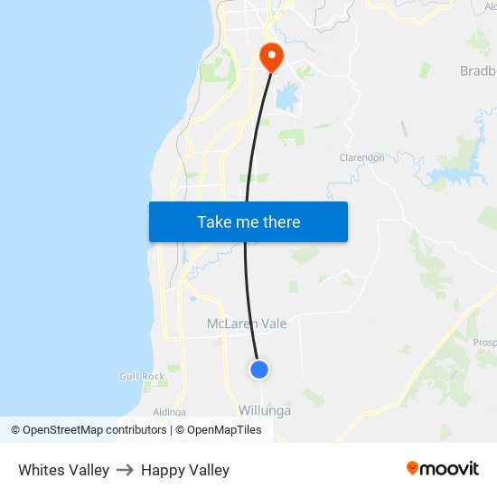 Whites Valley to Happy Valley map