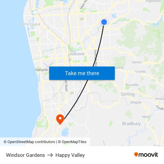 Windsor Gardens to Happy Valley map