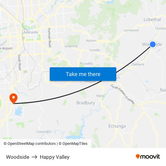 Woodside to Happy Valley map