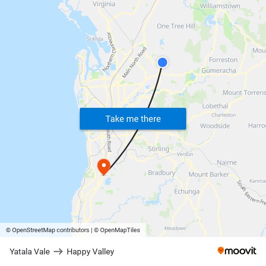 Yatala Vale to Happy Valley map