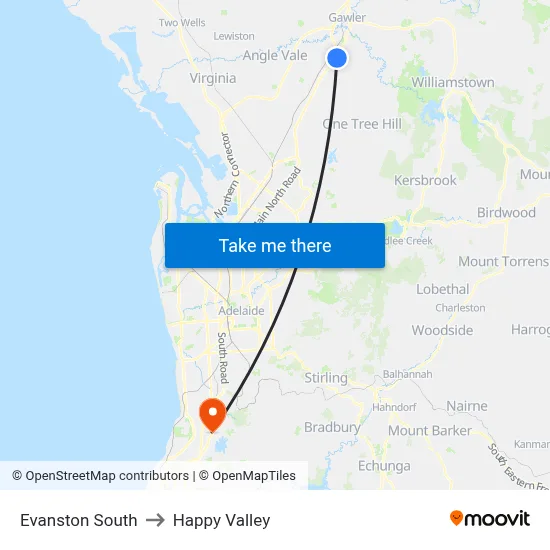 Evanston South to Happy Valley map