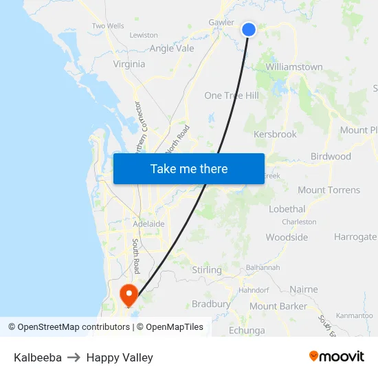 Kalbeeba to Happy Valley map