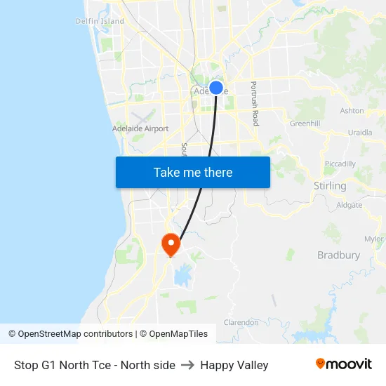 Stop G1 North Tce - North side to Happy Valley map