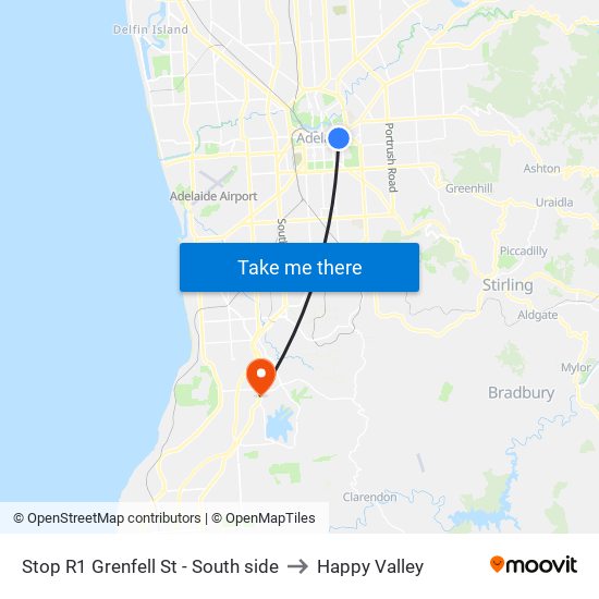 Stop R1 Grenfell St - South side to Happy Valley map
