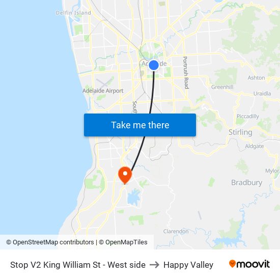 Stop V2 King William St - West side to Happy Valley map