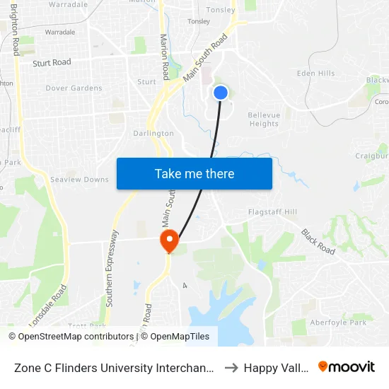 Zone C Flinders University Interchange to Happy Valley map