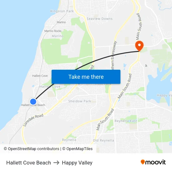 Hallett Cove Beach to Happy Valley map
