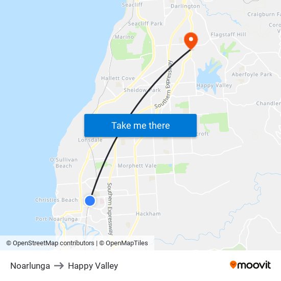 Noarlunga to Happy Valley map