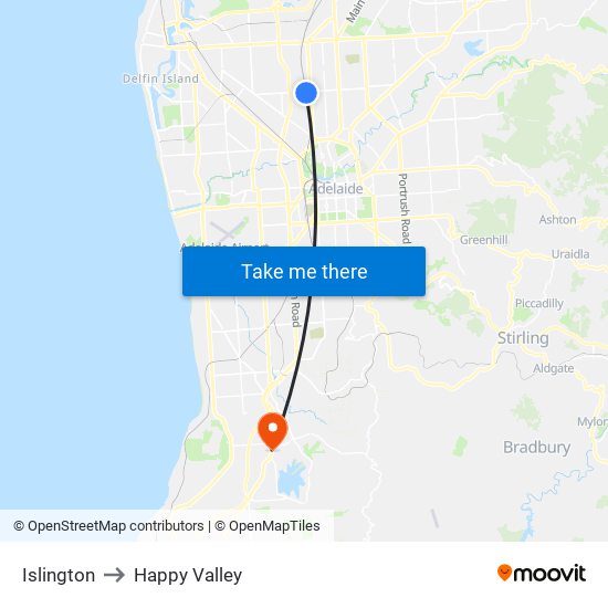 Islington to Happy Valley map