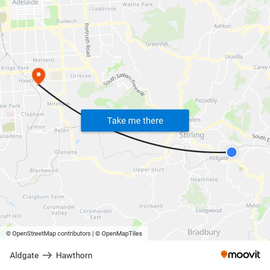 Aldgate to Hawthorn map