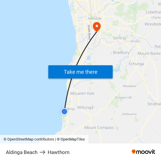 Aldinga Beach to Hawthorn map