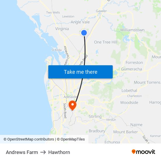 Andrews Farm to Hawthorn map