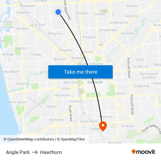 Angle Park to Hawthorn map