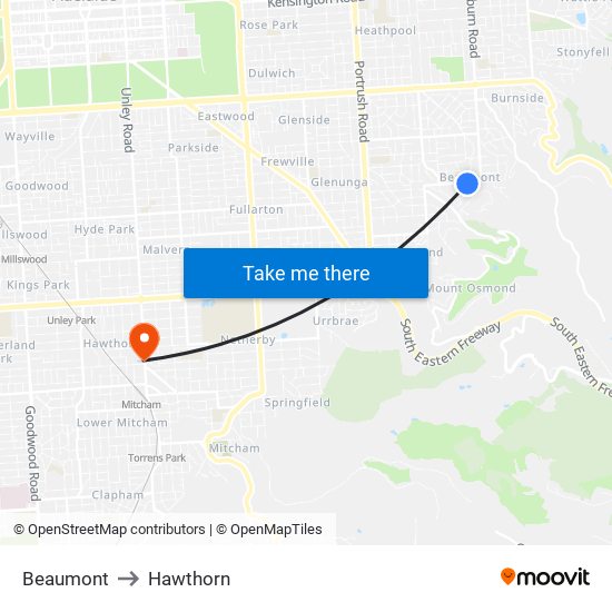 Beaumont to Hawthorn map