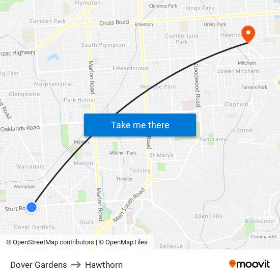 Dover Gardens to Hawthorn map