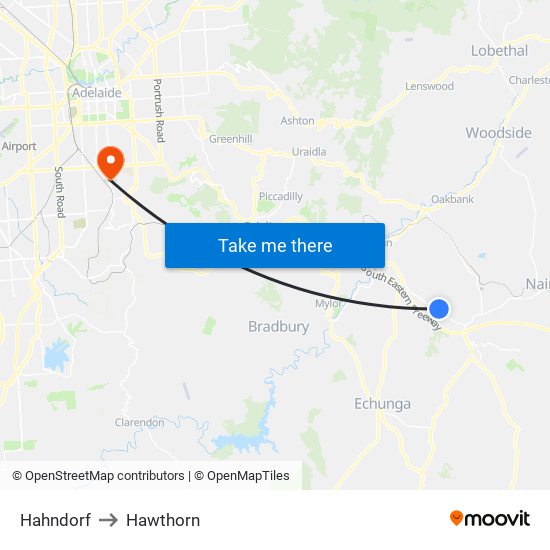 Hahndorf to Hawthorn map