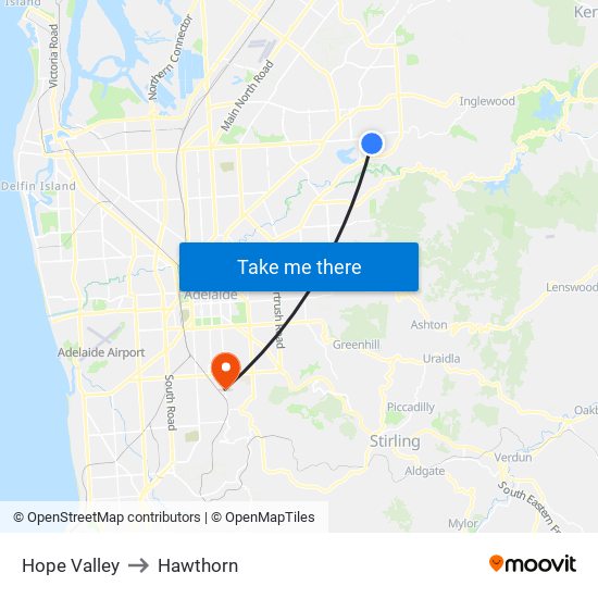 Hope Valley to Hawthorn map