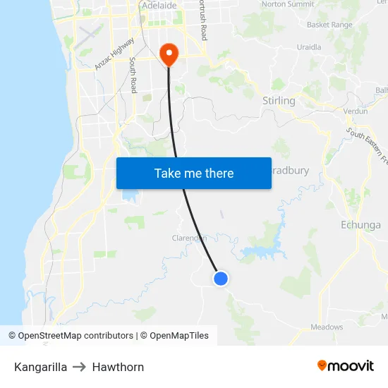 Kangarilla to Hawthorn map