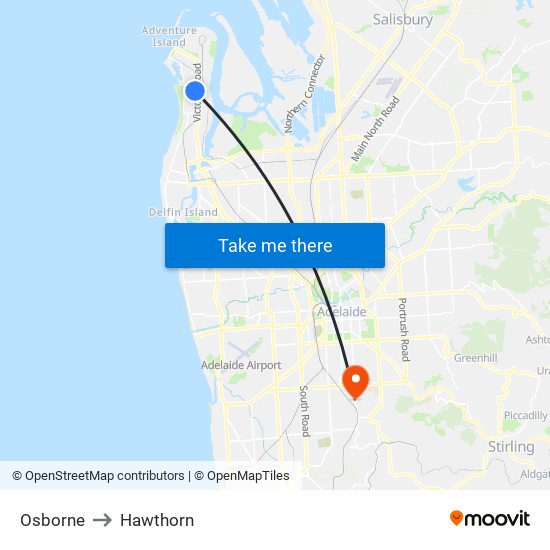 Osborne to Hawthorn map