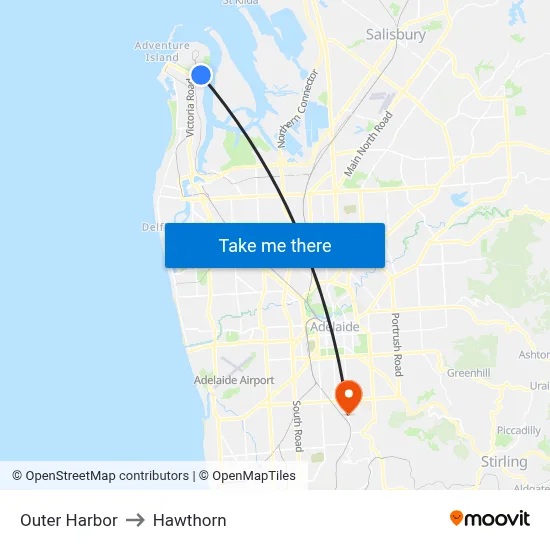 Outer Harbor to Hawthorn map