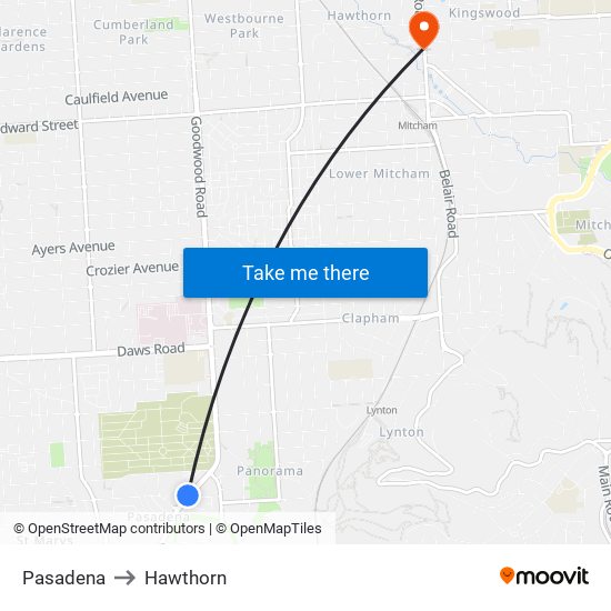 Pasadena to Hawthorn map