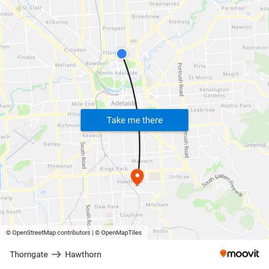 Thorngate to Hawthorn map