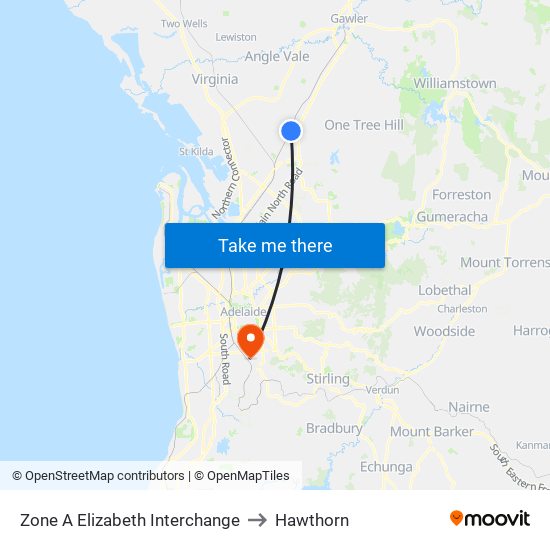 Zone A Elizabeth Interchange to Hawthorn map