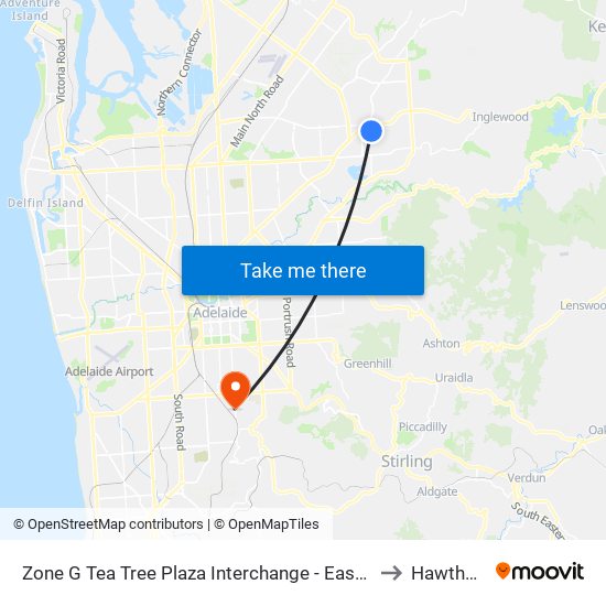 Zone G Tea Tree Plaza Interchange - East side to Hawthorn map