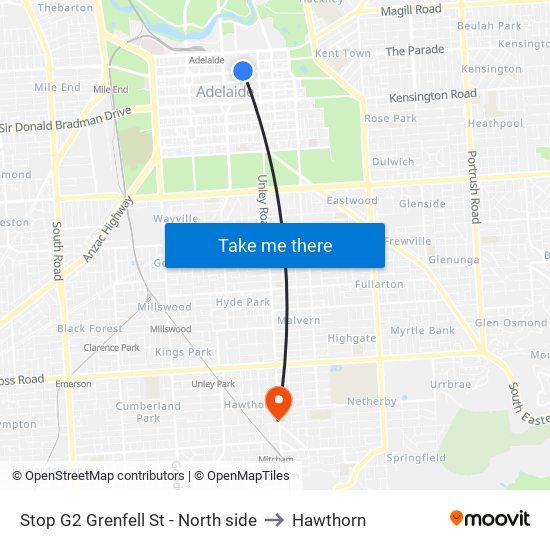Stop G2 Grenfell St - North side to Hawthorn map